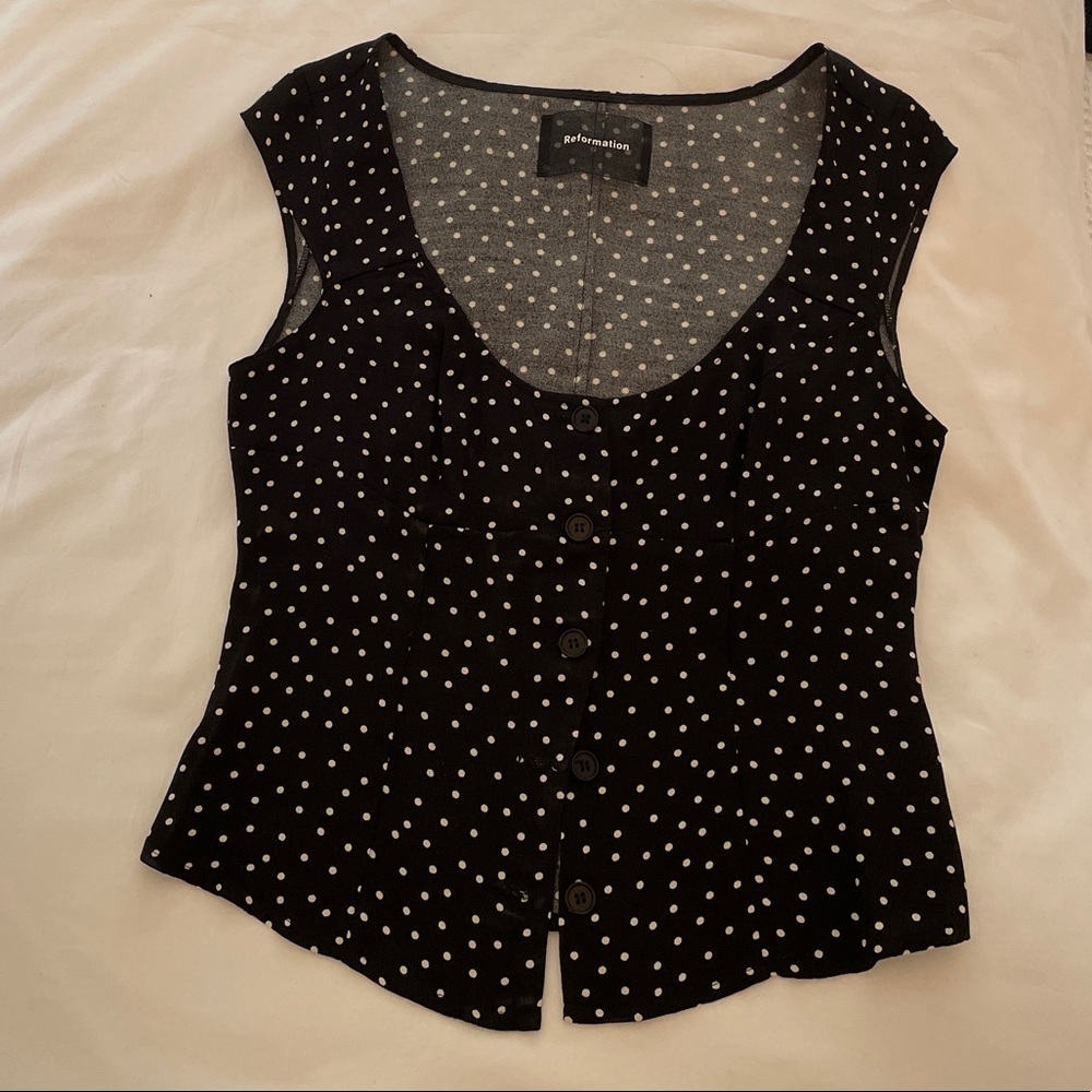 Reformation Black and White Polka Dot Blouse